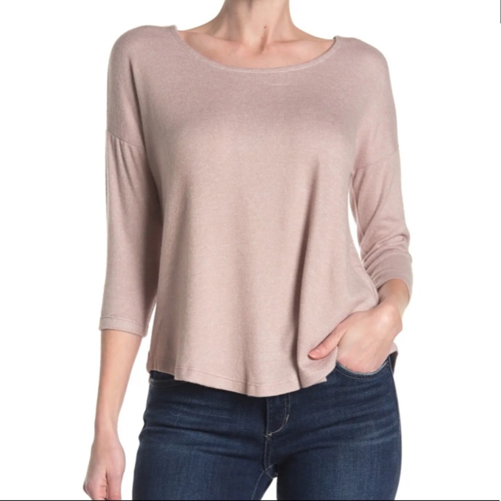 NWT Bobeau Crisscross Back 3/4 Sleeve Top in Adobe Rose